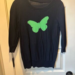 Black Sweater with Green Butterfly